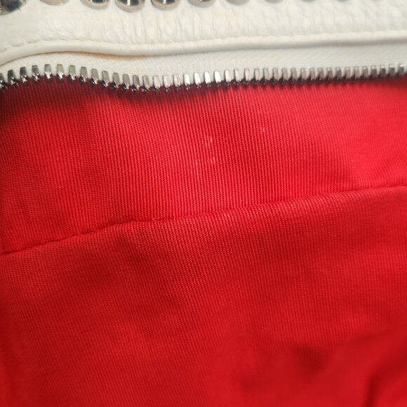 Rare Large Beige Christian Louboutin Bowler Bag with Studs and Red Interior - Picture 7 of 9